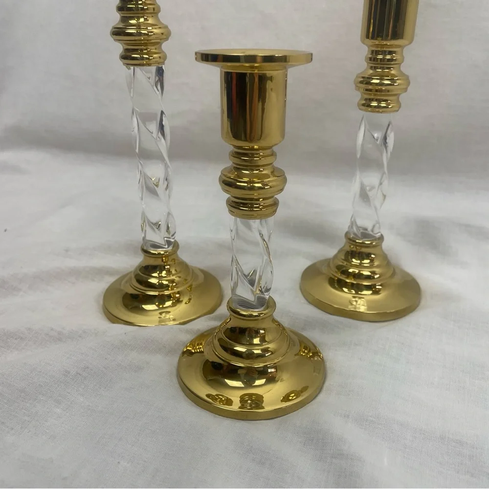 Set of 3 Vintage PartyLite Brass Candlestick Holders - Picture 4 of 9
